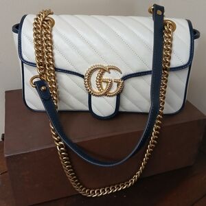 Gucci White and Gold Shoulder Bag with Quilted Design